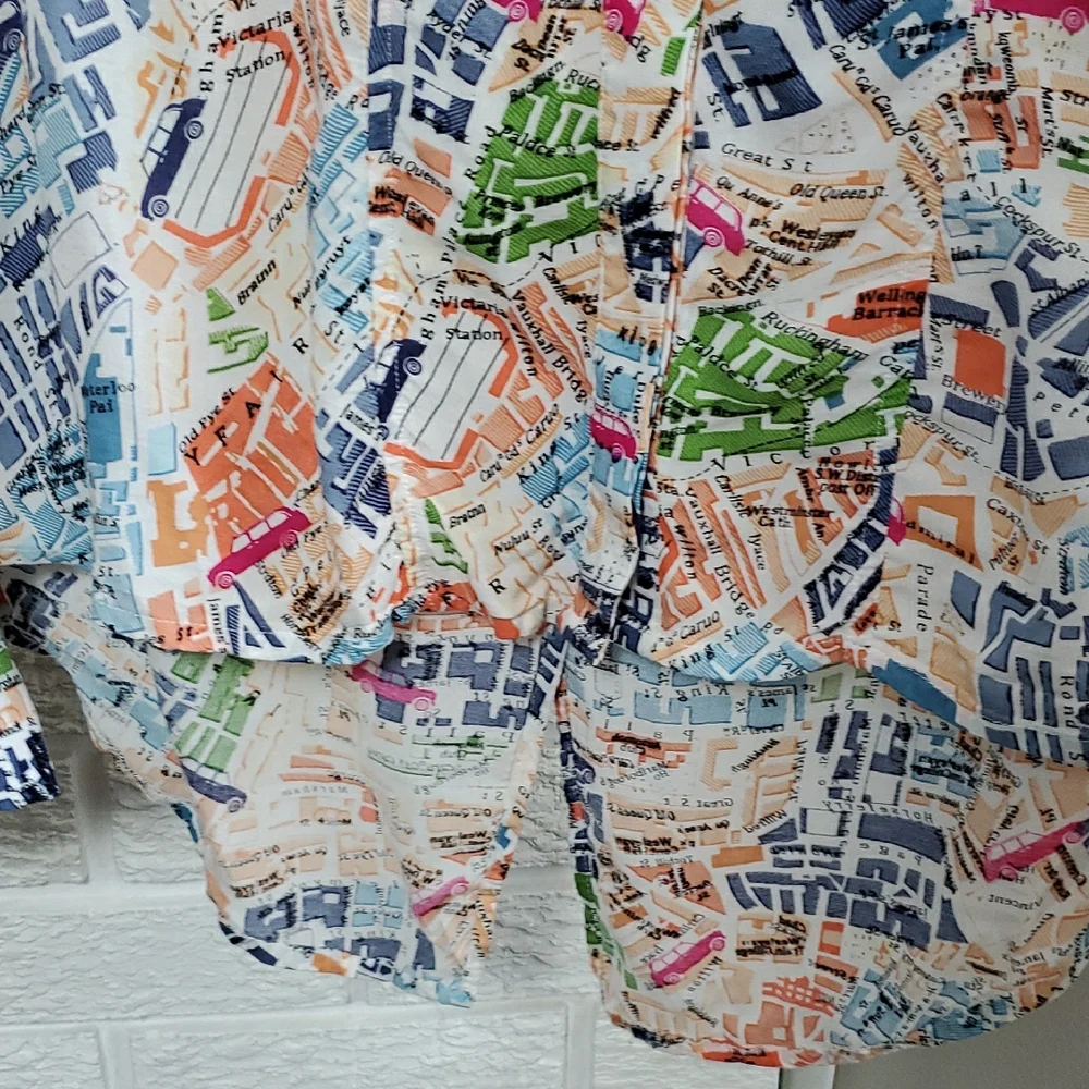 Maeve By Anthropologie Women's Multicolor Graphic Print Map Shirt Blouse Sz 8 - Picture 8 of 15